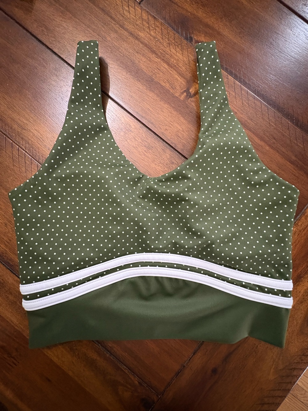 WILO Olive Polka Dot Sports Bralette with White Trim